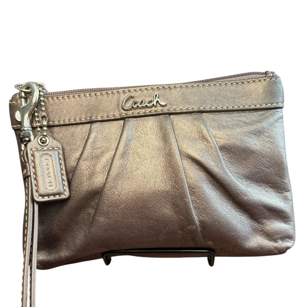 Coach Madison Gathered Leather Wristlet – Metallic Gray / Pewter - Picture 1 of 9